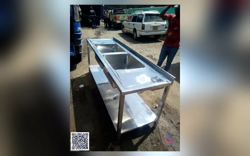 Stainless steel double-sink table
